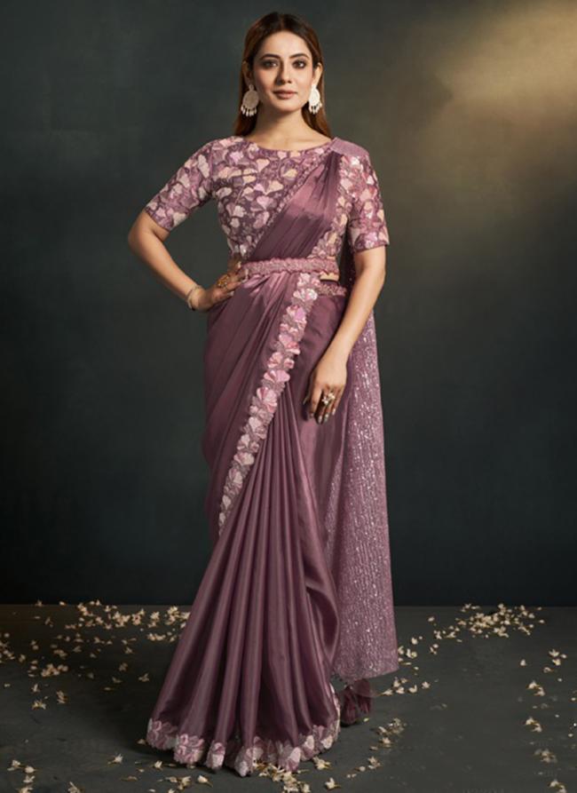 Silk Pink Party Wear Embroidery Work Ready To Wear Saree